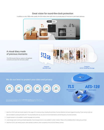 EZVIZ - كاميرا CB2 الذكية للمنزل تعمل بالبطارية مع Wi-Fi